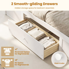 Twin Size Rattan Bed Frame with Storage Drawers