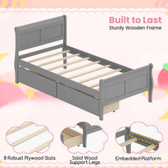 Twin Size Sleigh Bed with 2 Storage Drawers Wood Platform Bed Frame