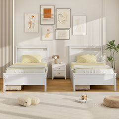 Twin Size Wooden Bed Frame with 2 Drawers for Teens and Adults-White