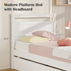 Twin Size Wooden Bed Frame with 2 Drawers for Teens and Adults-White