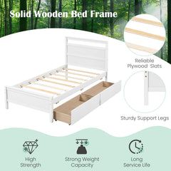 Twin Size Wooden Bed Frame with 2 Drawers for Teens and Adults-White