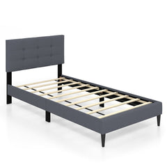 Twin Size Upholstered Platform Bed with Button Tufted Headboard-Gray