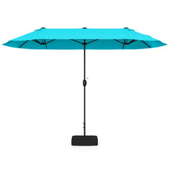 13 Feet Double-Sided Patio Twin Table Umbrella with Crank Handle-Turquoise