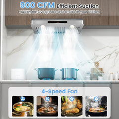 35.5/29.5 Inch Under Cabinet Range Hood 900 CFM Kitchen Vent with 4 Fan Speed
