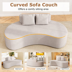 Upholstered Curved Sofa with 2 Cozy Pillows