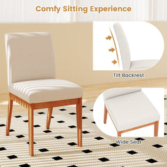 Upholstered Dining Chairs Set of 2 Kitchen Armless Side Chairs with Rubber Wood Legs-Beige