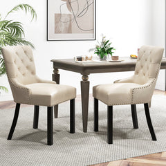 Upholstered Dining Chairs Set of 2 Tufted Wingback Chairs with Rubber Wood Legs