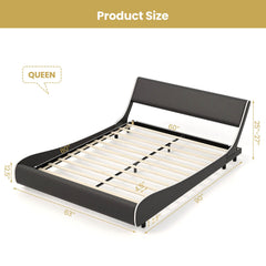 Upholstered Platform Bed Frame Low Profile Faux Leather with Curved Headboard