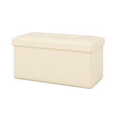 Upholstered Rectangle Footstool with PVC Leather Surface and Storage Function