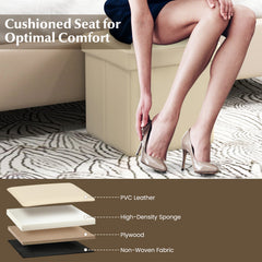 Upholstered Square Footstool with PVC Leather Surface for Bedroom