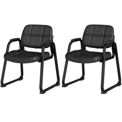 Set of 2 Waiting Room Chair Home Office PU Leather Guest Chairs-Black