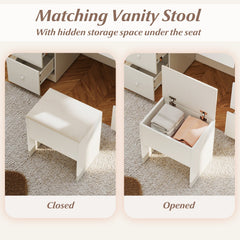 Vanity Desk with Mirror and Lights Makeup Dressing Table Vanity Table and Stool Set-White