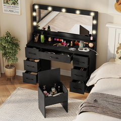 Vanity Desk with Mirror and Lights Makeup Table with Power Outlets