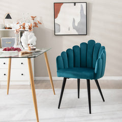 Modern Velvet Dining Chair with Metal Base and Petal Backrest