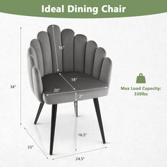 Modern Velvet Dining Chair with Metal Base and Petal Backrest