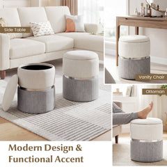 Velvet/Linen Fabric Storage Ottoman Set of 2