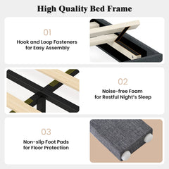 Velvet Upholstered Platform Bed with Height Adjustable Vertical Channel Headboard