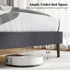 Velvet Upholstered Platform Bed with Height Adjustable Vertical Channel Headboard