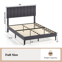 Velvet Upholstered Platform Bed with Height Adjustable Vertical Channel Headboard