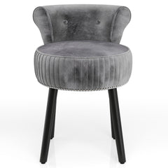 Velvet Vanity Chair with Back Upholstered Vanity Stool with Tufted Low Back and Solid Wood Legs