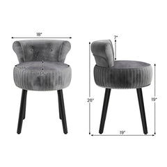 Velvet Vanity Chair with Back Upholstered Vanity Stool with Tufted Low Back and Solid Wood Legs