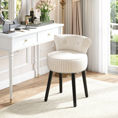 Velvet Vanity Chair with Back Upholstered Vanity Stool with Tufted Low Back and Solid Wood Legs