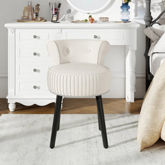 Velvet Vanity Chair with Back Upholstered Vanity Stool with Tufted Low Back and Solid Wood Legs