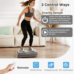 Vibration Plate Exercise Machine with Gravity Sensor and Remote Control for Home Gym