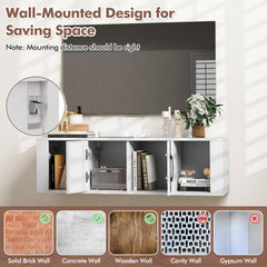 Wall Mounted Floating 2 Door Desk Hutch Storage Shelves-White
