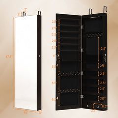 Wall and Door Mounted Mirrored Jewelry Cabinet with Lights-Brown
