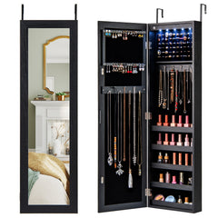 Wall or Door Mounted Jewelry Cabinet with Full-Length Mirror and LED Lights