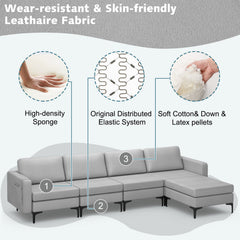 Modular L-shaped Sectional Sofa with Reversible Ottoman and 2 USB Ports