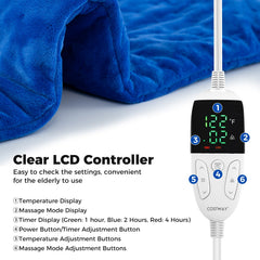 Weighted Heating Pad Electric Heated Pad with 2 Massagers Massaging Vibration-Blue
