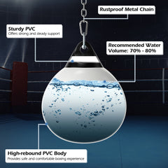 18 Inch 110 Pound Heavy Punching Water Aqua Bag with Adjustable Metal Chain-White