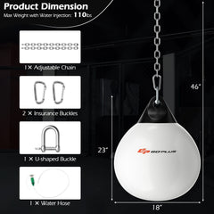 18 Inch 110 Pound Heavy Punching Water Aqua Bag with Adjustable Metal Chain-White