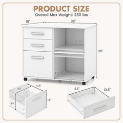 3-Drawer Mobile Lateral File Cabinet Printer Stand
