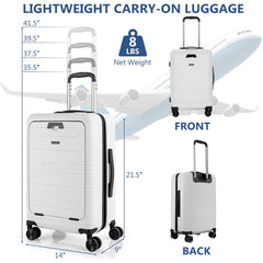 20 Inch Carry-on Luggage PC Hardside Suitcase TSA Lock with Front Pocket and USB Port