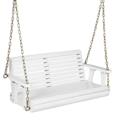 2-Person Wooden Porch Swing with Hanging Chains for Garden Yard