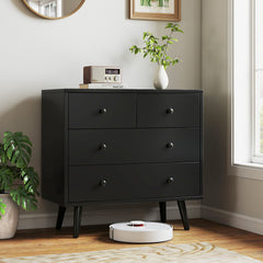 Wide Wooden Dresser with 4 Drawers for Bedroom Living Room