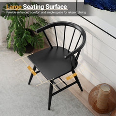 Windsor Dining Chair Set of 4 Mid-Century Modern Black Kitchen Chairs-Black