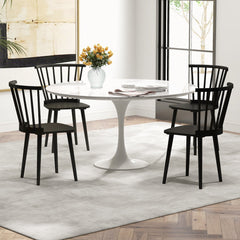 Windsor Dining Chairs Set of 2 Rubber Wood Kitchen Chairs with Spindle Back-Black