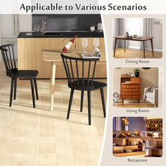 Windsor Dining Chairs Set of 2 Rubber Wood Kitchen Chairs with Spindle Back-Black