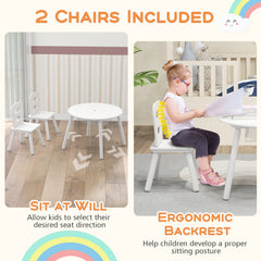 Wood Activity Kids Table and Chair Set with Center Mesh Storage-White