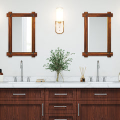 Wood Framed Mirror with Acacia Wood Frame and Vintage Rivet Design Brown-S