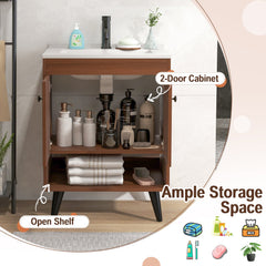 25 Inch Wooden Bathroom Storage Cabinet with Sink-Walnut