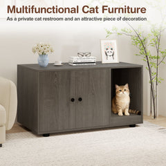 Wooden Cat Litter Box Enclosure Hidden Litter Box Furniture with Scratching Board