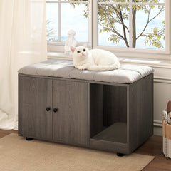 Wooden Cat Litter Box Enclosure Hidden Litter Box Furniture with Scratching Board
