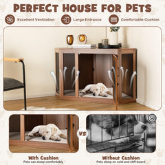 Corner Dog Kennel with Mesh Door and Cushion-Brown