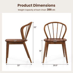 Wooden Dining Chair Set of 2 with High Spindle Back and Wide Seat
