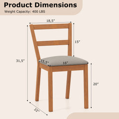 Wooden Dining Chair Set of 2 Farmhouse Kitchen Chair with Upholstered Seat-Brown
